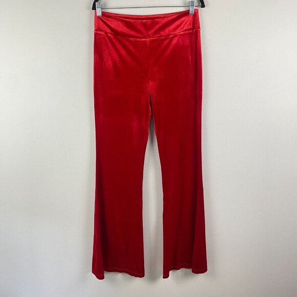ModCloth Velvet Pull On Flare Leg Pants Size Large Red High Rise - Picture 1 of 9